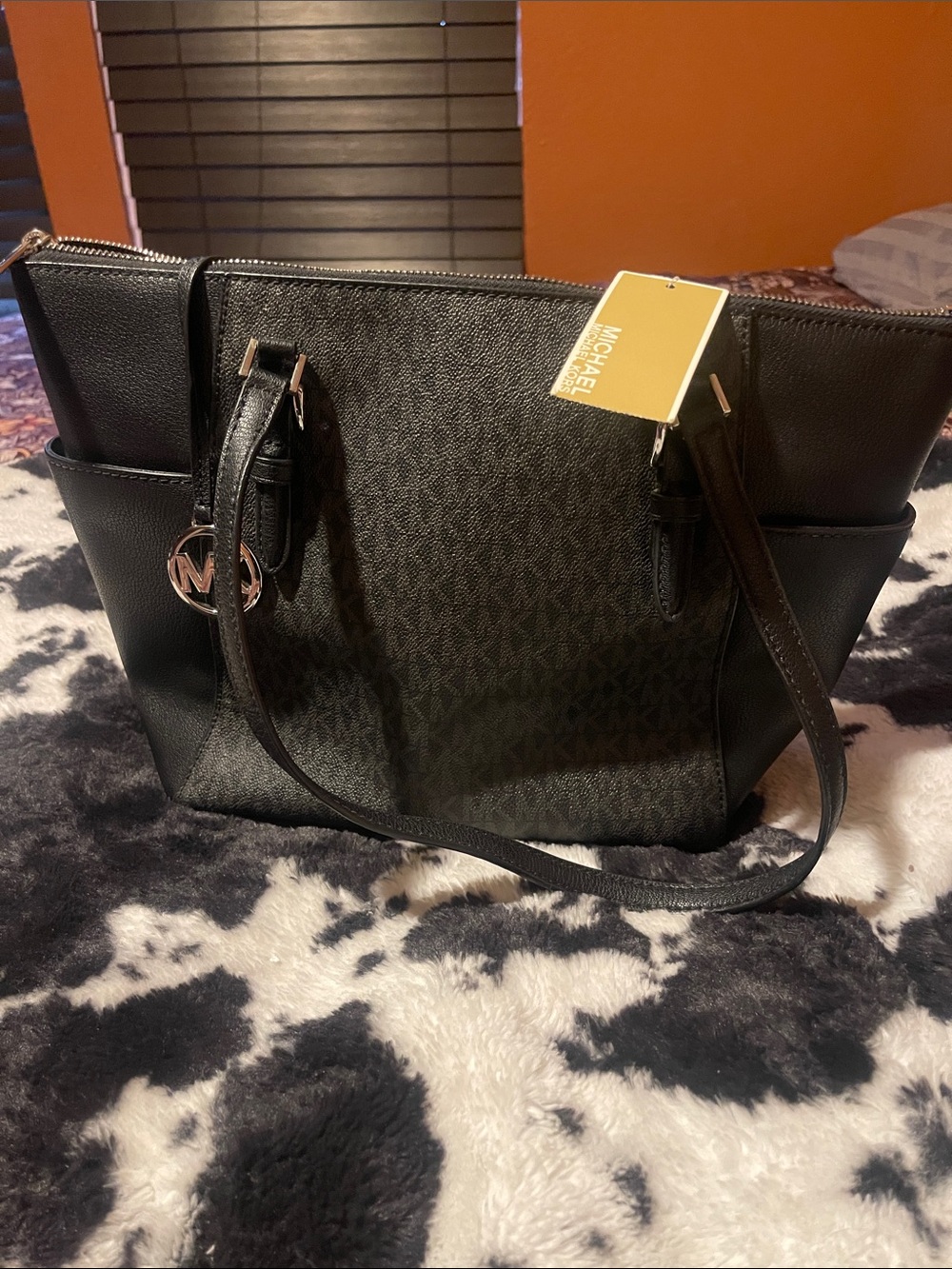Michael Kors Black Signature Tote with MK Charm